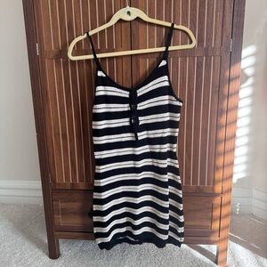 Black and Cream Crochet Mini Dress with Keyhole